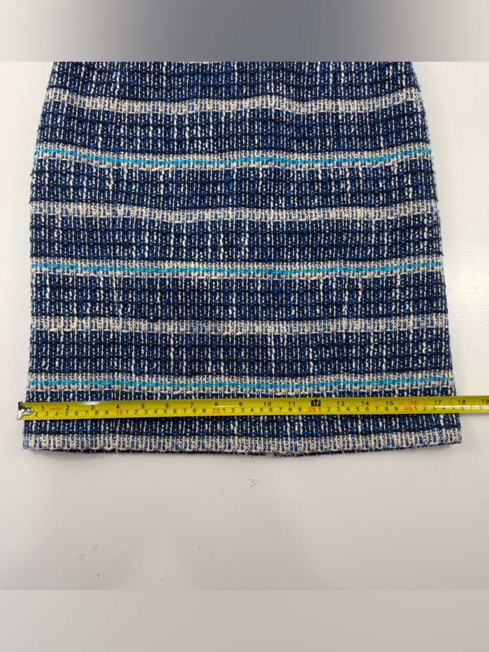 Tory Burch Navy and Cream Striped Knit Lined Pencil Skirt with Teal Accents Sz 0 - Picture 10 of 13